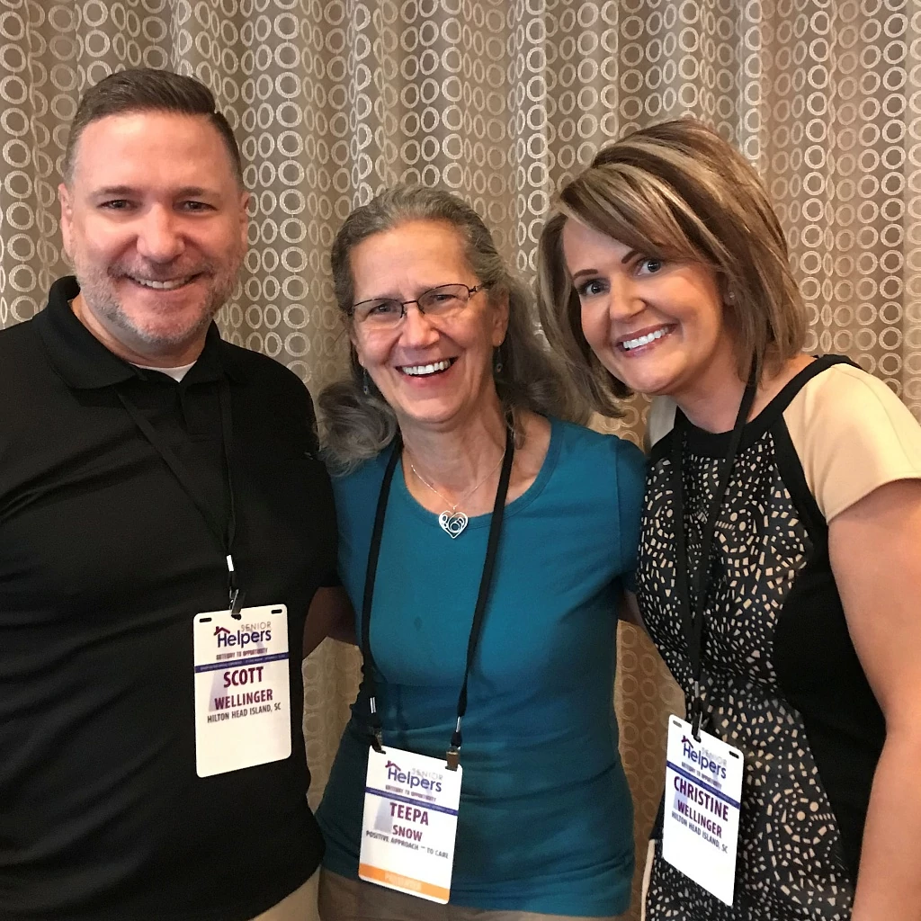 Scott and Christine Wellinger, Senior Helpers of Hilton Head Island, with Teepa Snow in St. Louis, Missouri discussing Dementia care and training