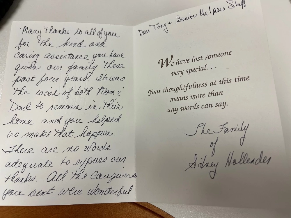 A wonderful note from on of our clients of four years!