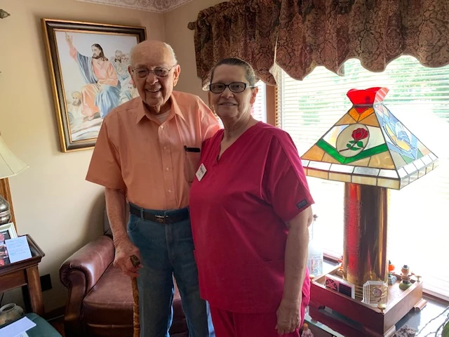 Susan greatly enjoys her time with her client, Bob. “It’s good for me to be here with Bob. I need the interaction too. I love to hear his stories and his history.”