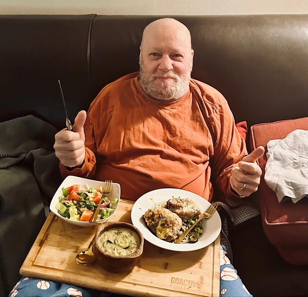 Richard enjoying a GREAT meal made by his favorite caregiver!