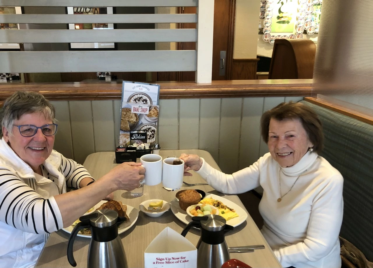 Debby and Mary Kay really enjoy their time together...and it shows in those smiles. Senior Helper caregiver, Debby had just taken her client Mary Kay to church and they decided to stop at Perkins for breakfast on the way home!