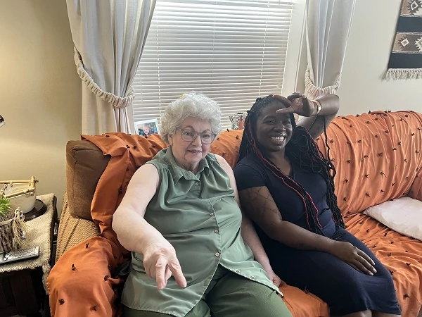 Client, Evelyn, and caregiver, Tiffany, enjoying their time together!