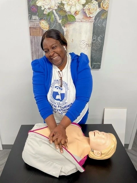 Senior Helpers Orlando caregiver is feeling confident! She attended the CPR class led by Erik Helms on February 15, 2024, in Maitland, Florida.  Photo Credit: Jamila McFarlane